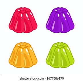 Set of glossy jelly in cute cartoon style isolated on white