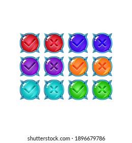 set of glossy jelly game ui button yes and no check marks for gui asset elements vector illustration