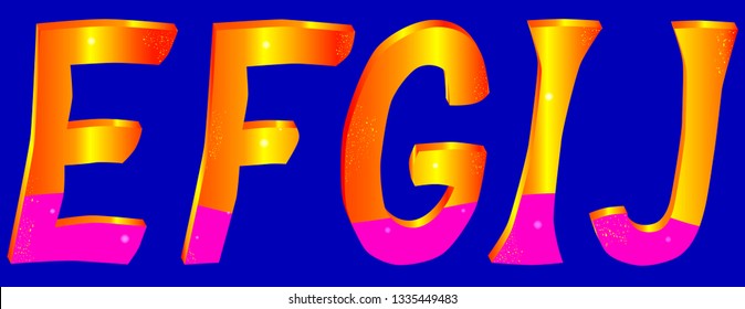 Set of glossy letters E, F, G, I, J