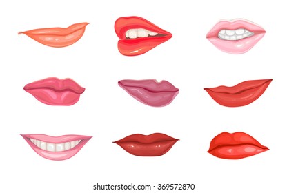 Set of glossy lips of different colors