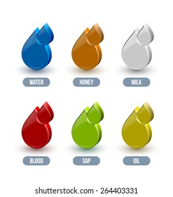 Set of glossy liquid icons isolated on white background 