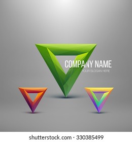 Set Of Glossy Logo Design. Abstract Polygon Triangle. Colorful Icon. Vector Illustration. 