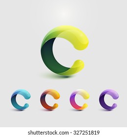 Set Of Glossy Logo Design. Letter C. Colorful Icons. Vector Illustration.