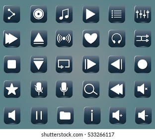 Set of glossy media player icons. eps 10. Vector illustration.