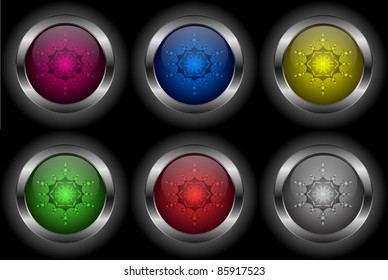 Set of glossy metal button icons with snowflakes