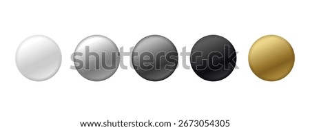 Set of Glossy Metallic Spheres or Buttons in White, Silver, Chrome, Black, and Gold