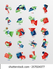 Set of glossy paper style geometric abstract infographics, 3d shapes with light edges