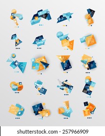 Conjunto de infografías abstractas geométricas de estilo de papel brillante, formas 3d con bordes claros