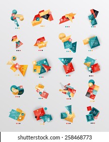 Set of glossy paper style geometric abstract infographics, 3d shapes with light edges