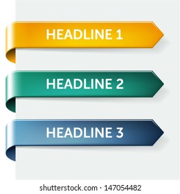 Set of glossy paper tags with shadow for headlines, sales, new or discounted items