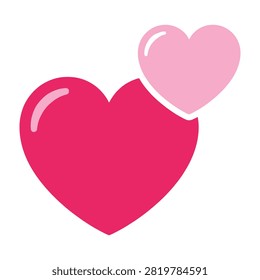 Set of glossy pink and red heart symbols floating on a white background. Perfect for Valentine's Day, love, romance, and affection themes in design projects.