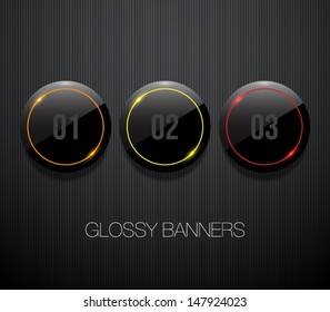 Set of glossy plastic banners with shiny neon lights for business design, infographics, reports, number options, step presentation or workflow layout. Clean and modern style