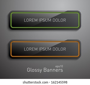 Set of glossy plastic banners with shiny neon lights for business design, infographics, reports, number options, step presentation, websites or workflow layout. Clean and modern style 