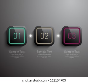 Set of glossy plastic banners with shiny neon lights for business deign, infographics, reports, number options, step presentation, websites or workflow layout. Clean and modern style