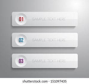 Set of glossy plastic banners template for step presentation, infographics, business design, progress, number options, websites, reports or workflow layout. Clean and modern style
