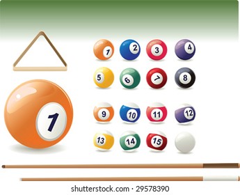 set of glossy pool balls