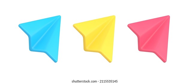 Stellen Sie Hochglanzbildpapiere für das Senden von Symbolnachrichten oder das Origami-Flugzeug 3d-isometrische Vektorgrafik ein. Sammelflugzeug-Flugzeugabfertigung minimalistisch ausdrucksstarker Luftaufnahmemelder einzeln