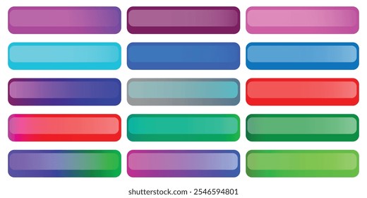 Conjunto de Botones rectangulares brillantes para Web, iconos de Botón Hacer clic 3D. Insignia de emblema, ilustración de Botón de juego. Vector de Web vacío ui colección de Botón.