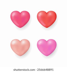 Set of glossy red  pink heart icons for valentine's day on white background, Vector illustration