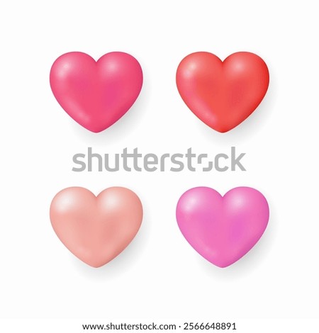 Set of glossy red  pink heart icons for valentine's day on white background, Vector illustration