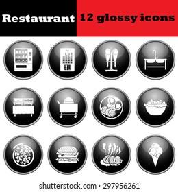 Set of glossy restaurant icons. EPS 10 vector illustration.