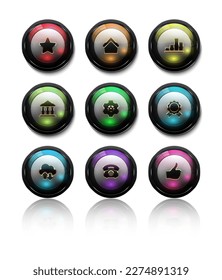 Juego de botones redondos brillante con conjunto de iconos