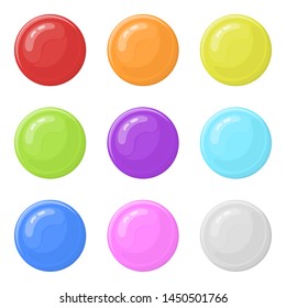 Set of glossy round colorful buttons isolated on white background. Vector illustration for any design.