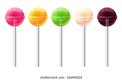 Set of glossy round colorful lollipops.