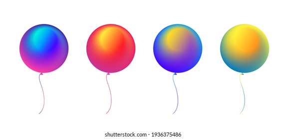 Conjunto de globos de gradiente redondeado brillante aislados sobre fondo blanco. Diseño de elementos gráficos de vacaciones baluarte realista