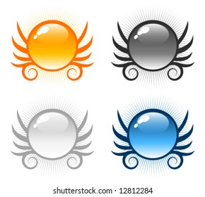 Set of glossy round winged sphere button icons