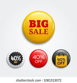 Set of glossy sale buttons or badges. Product promotions. Discount tag collection. Vector.