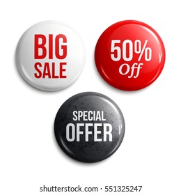 Set of glossy sale buttons or badges. Product promotions. Big sale, special offer, 50% off. Vector. - Shutterstock ID 551325247
