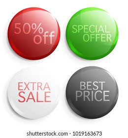 Set of glossy sale buttons. Illustration isolated on white background. Graphic concept for your design
