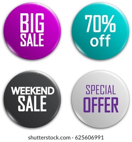 Set of glossy sale buttons. Vector illustration.