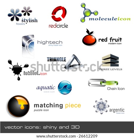 set of glossy and shiny threedimensional vector-icons - 12 items