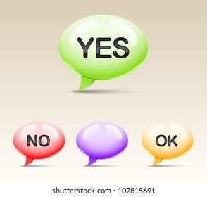 Set of glossy speech bubbles with signs, eps 10, multiply and screen blend modes, easy to change colors