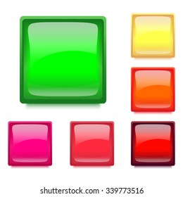 Set with Glossy Square Web Buttons for WebSites and Apps. Vector Illustration Design Element. EPS 10.