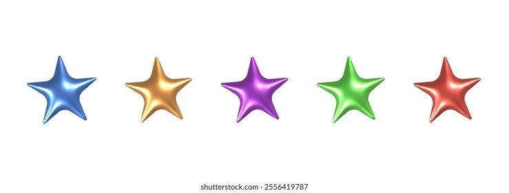 Set of glossy stars. Collection of realistic stars in different colors. Realistic vector New Year and Christmas design. Elements for celebration