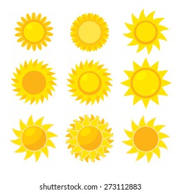 Set of glossy sun icons. Vector illustration