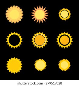 Set of glossy sun icons. Vector illustration