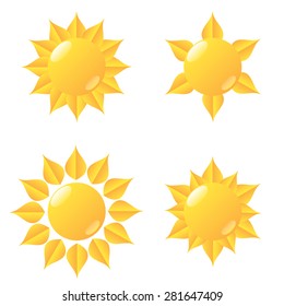 Set of glossy sun icons. Vector illustration