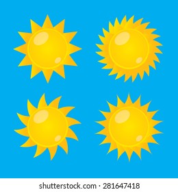 Set of glossy sun icons. Vector illustration