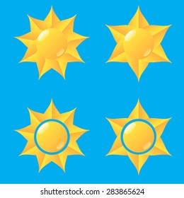 Set of glossy sun icons. Vector illustration