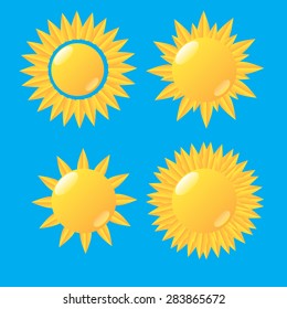 Set of glossy sun icons. Vector illustration