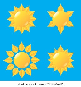 Set of glossy sun icons. Vector illustration