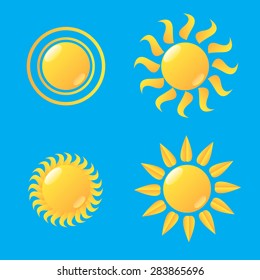 Set of glossy sun icons. Vector illustration
