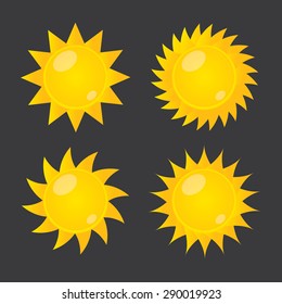 Set of glossy sun icons. Vector illustration