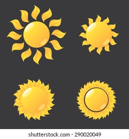 Set of glossy sun icons. Vector illustration