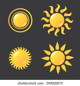 Set of glossy sun icons. Vector illustration