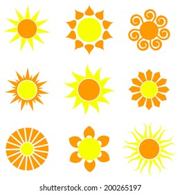 Set of glossy sun images. Vector illustration